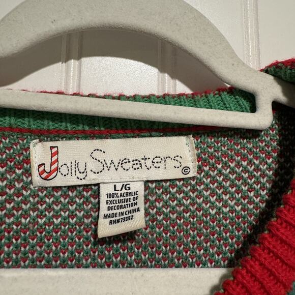 Jolly Sweaters Red Green Tie Suspenders Christmas Sweater Mens Large - Picture 4 of 6